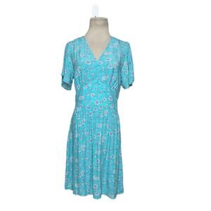Loft aqua blue floral short sleeves mini dress size 2